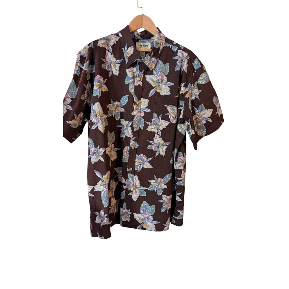Cooke Street Honolulu Mens 2XL Brown Floral Orchid Cotton Hawaiian Aloha Shirt